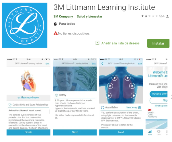Aplicación 3M™ Littmann® Learning Institute1 1 relacionado con Estetoscopios Littmann Classic III uno de los mejores del mercado en e en kinesiología