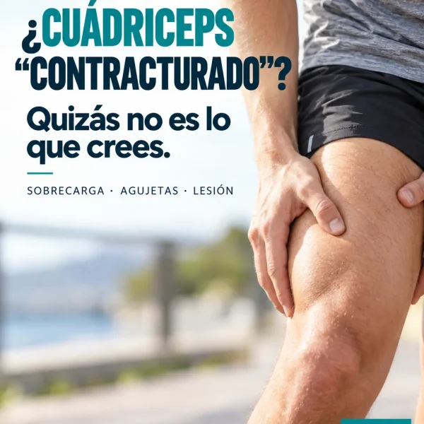 Persona con la mano sobre la parte anterior del muslo, ilustrando molestias del cuádriceps